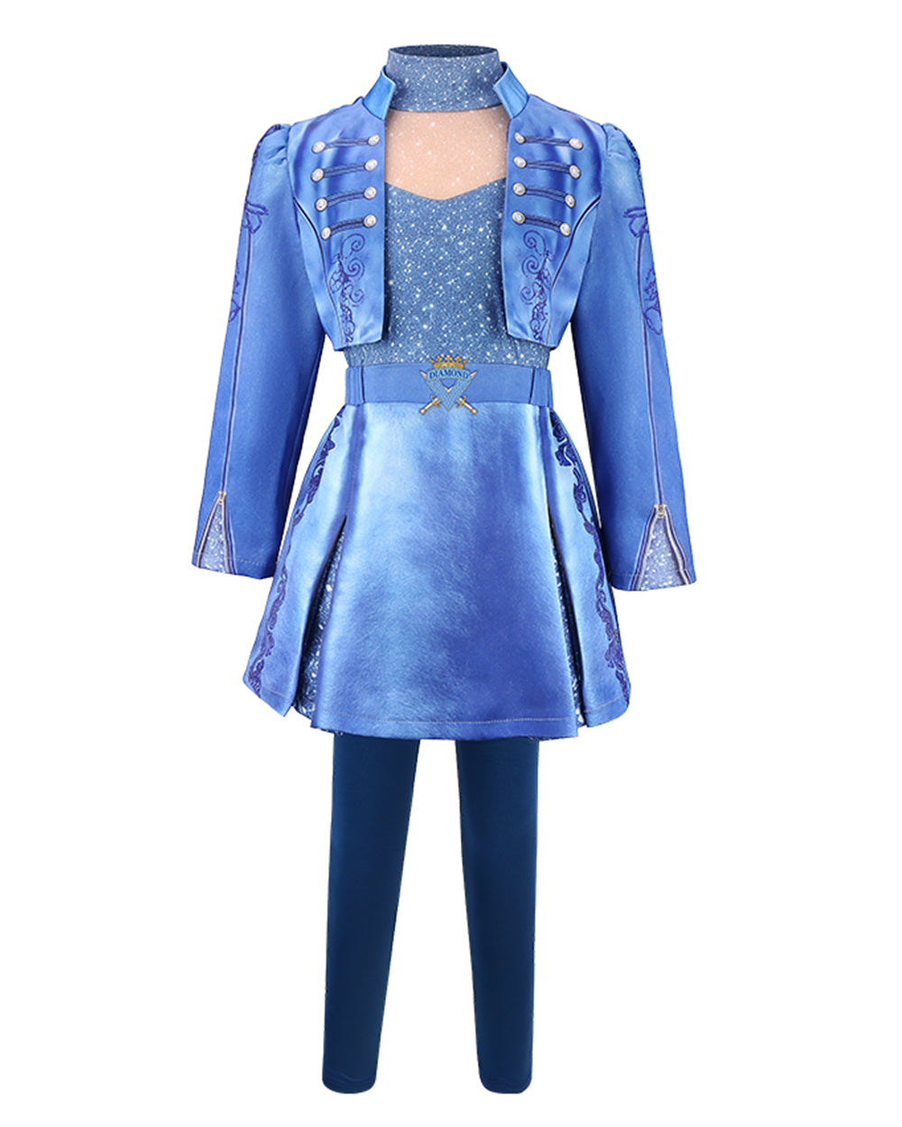 Girls Princess Chloe Costume Movie 5 Blue Jacket Dress and Leggings Suit for Dress Up Party