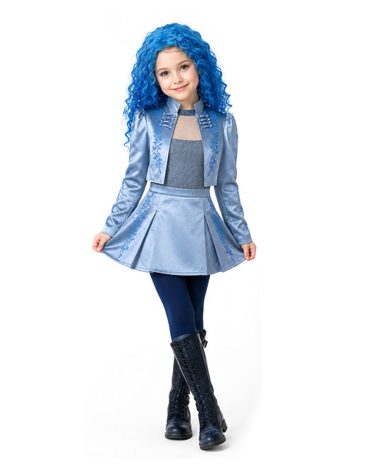 Princess Chloe Dress Royal Blue Satin 4-Piece Set Jacket Inner Top Pleated Skirt and Underskirt for Theme Party