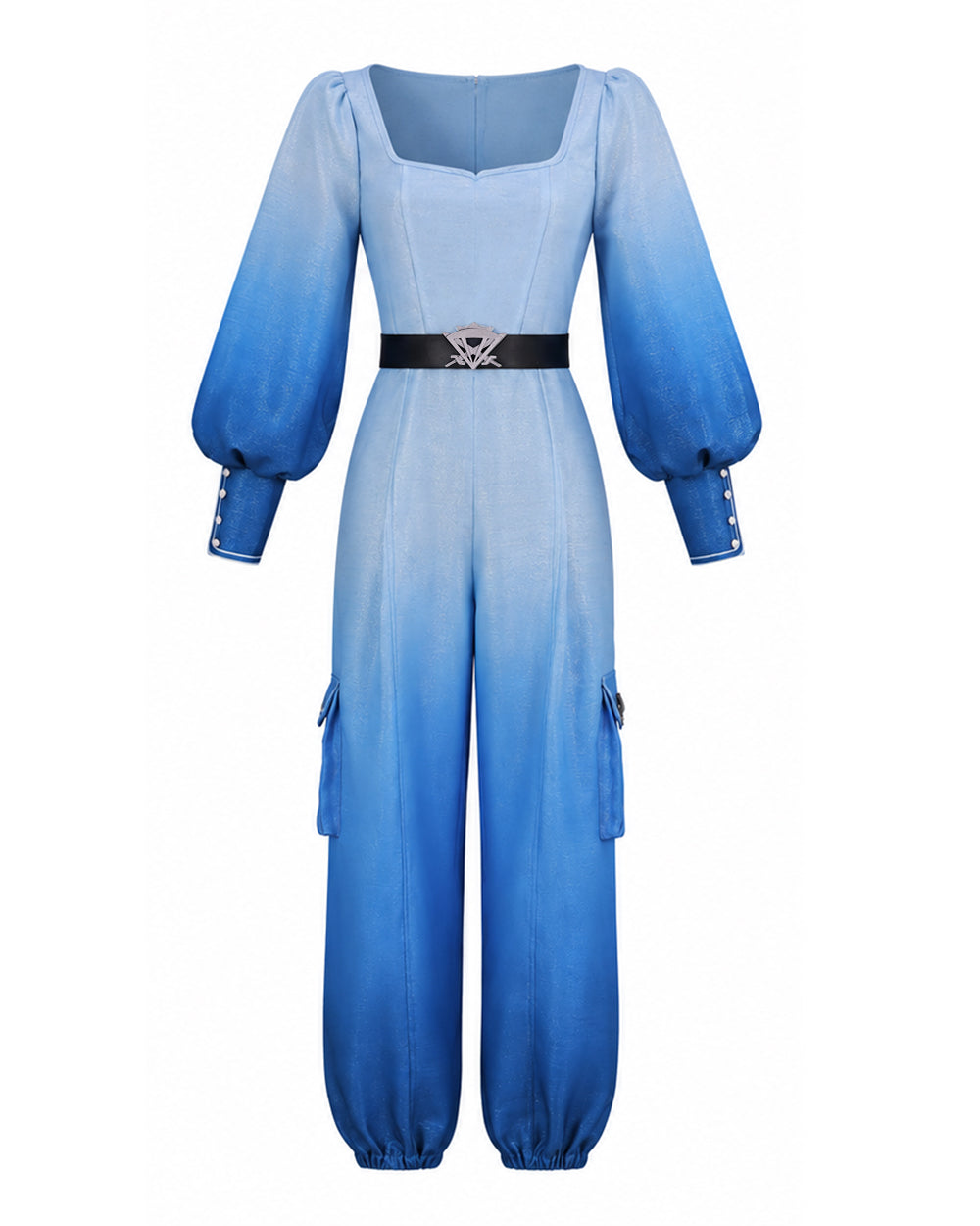 Girls Women Princess Chloe Costume Movie 5 Blue Ombre Jumpsuit with Belt for Cosplay Party