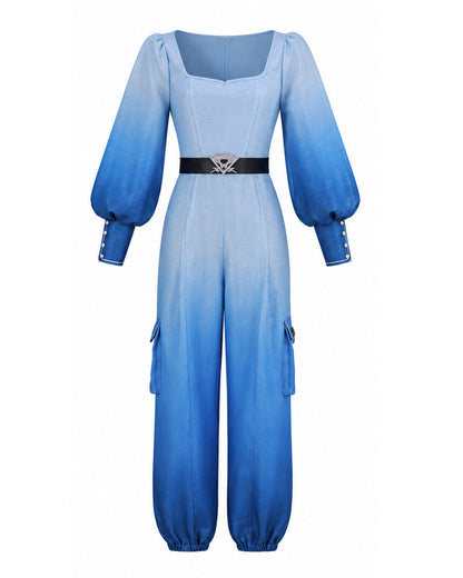 Girls Women Princess Chloe Costume Movie 5 Blue Ombre Jumpsuit with Belt for Cosplay Party