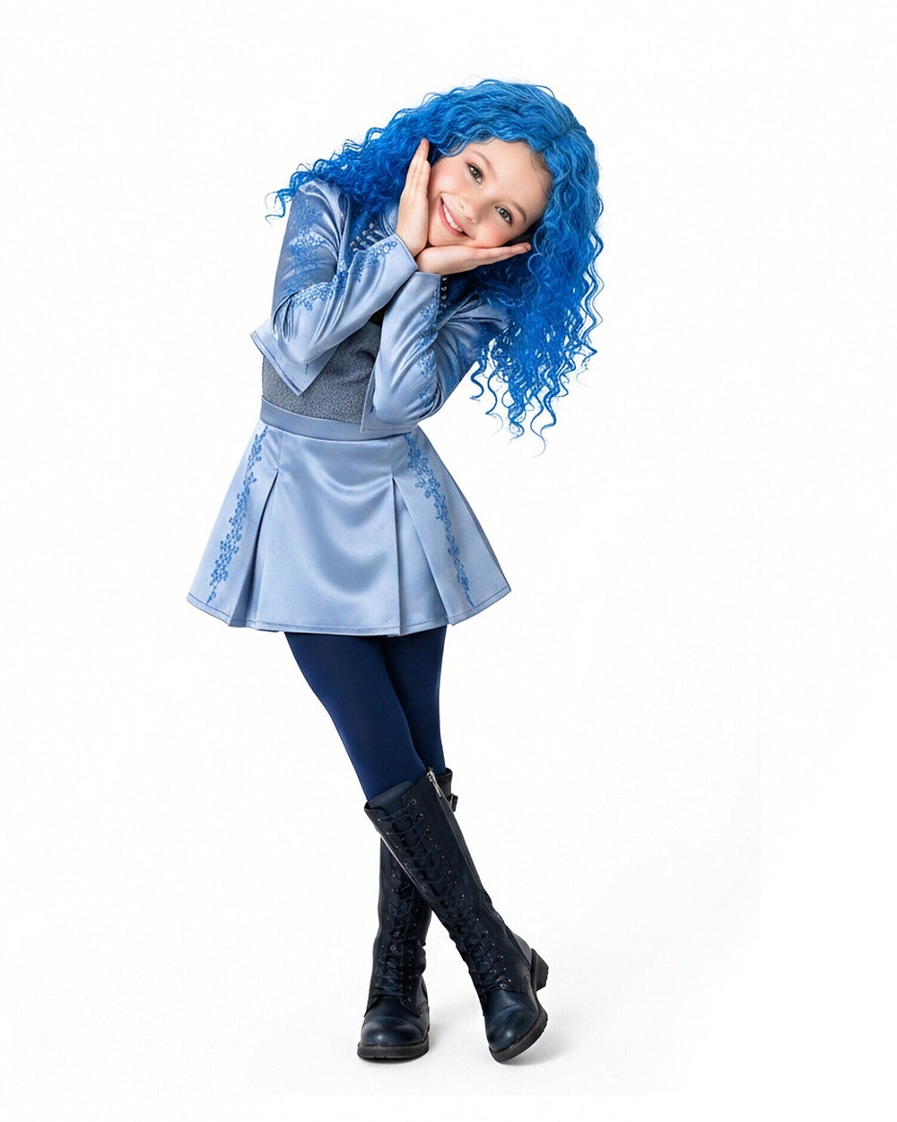 Princess Chloe Dress Royal Blue Satin 4-Piece Set Jacket Inner Top Pleated Skirt and Underskirt for Theme Party