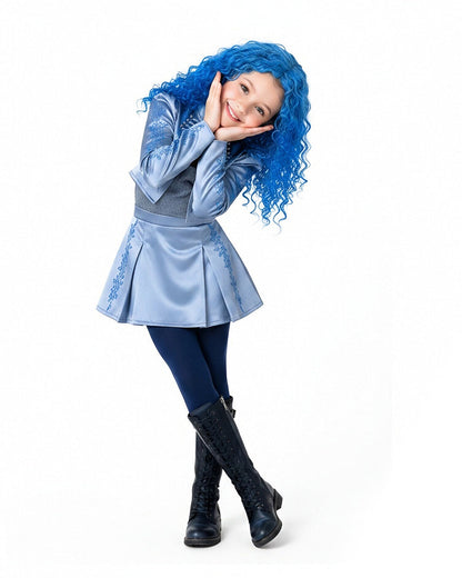 Princess Chloe Dress Royal Blue Satin 4-Piece Set Jacket Inner Top Pleated Skirt and Underskirt for Theme Party