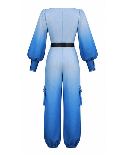 Girls Women Princess Chloe Costume Movie 5 Blue Ombre Jumpsuit with Belt for Cosplay Party