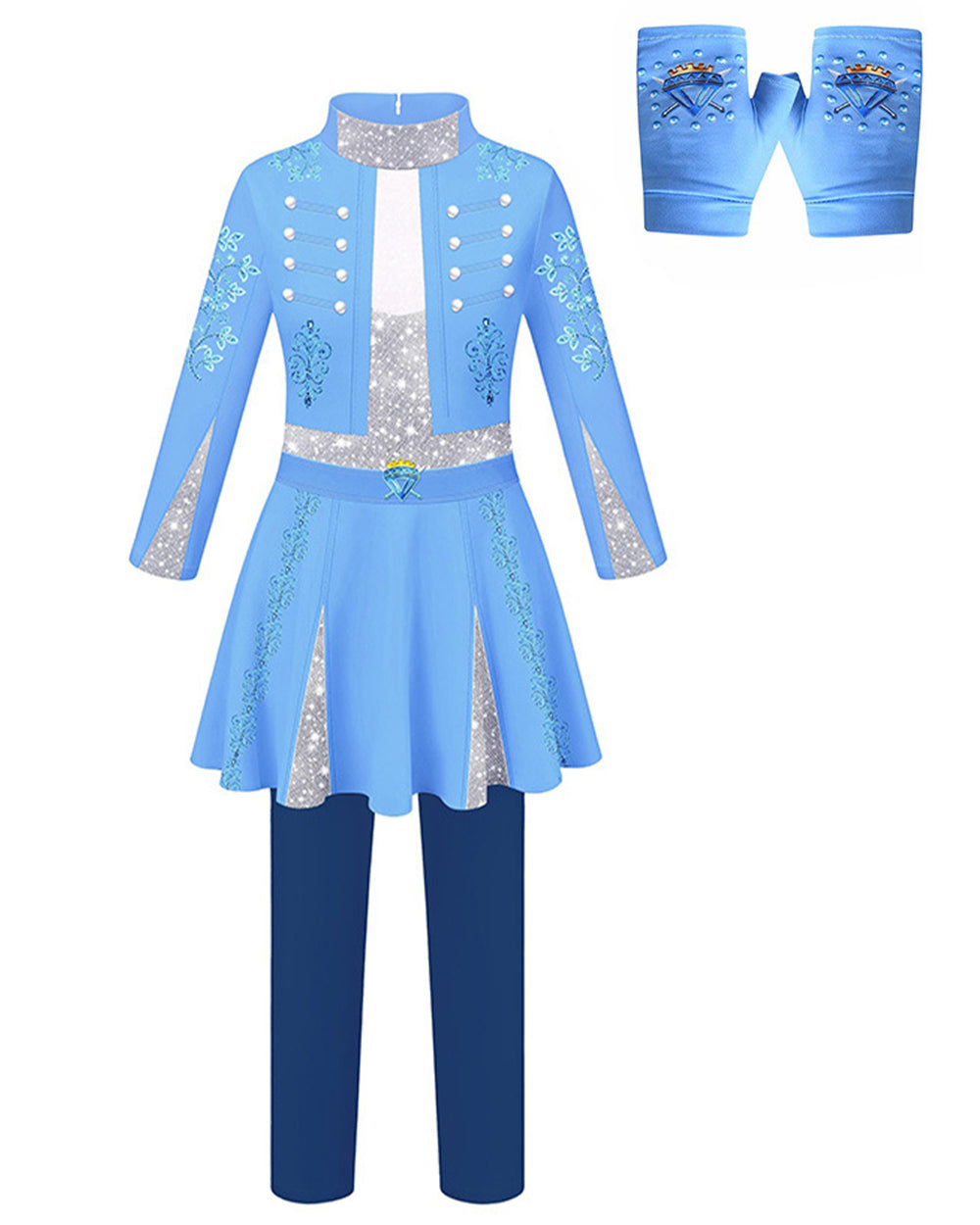 Girls Princess Chloe Costume Blue 2-in-1 Dress with Gloves and Wig for Cosplay Carnival 4-12Y