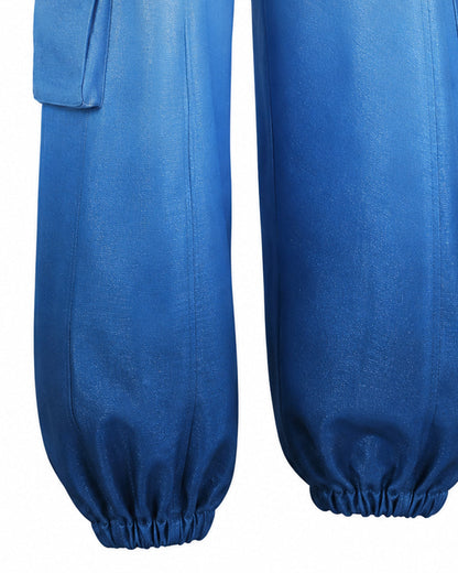 Girls Women Princess Chloe Costume Movie 5 Blue Ombre Jumpsuit with Belt for Cosplay Party