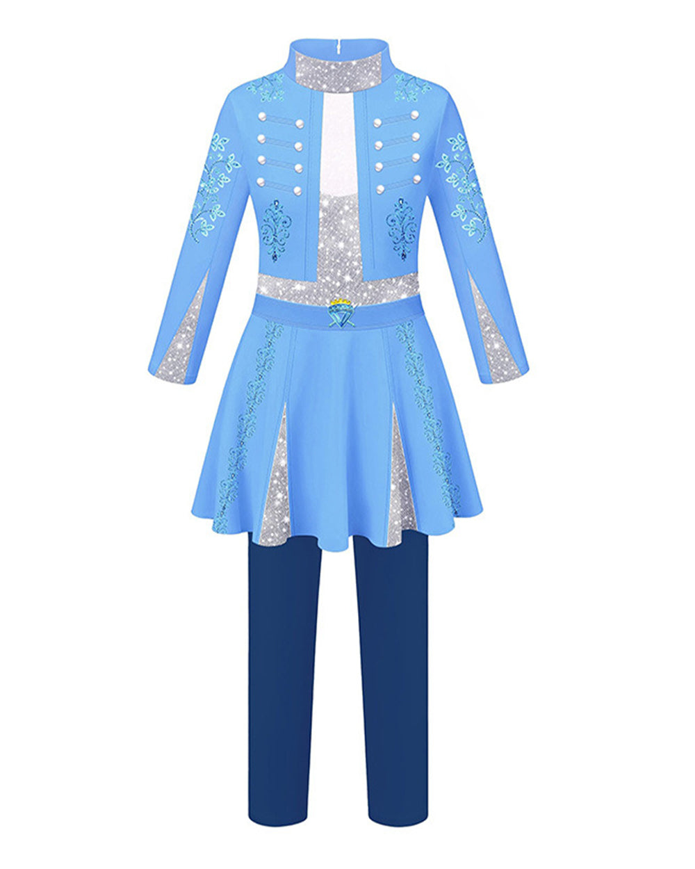 Girls Princess Chloe Costume Blue 2-in-1 Dress with Gloves and Wig for Cosplay Carnival 4-12Y