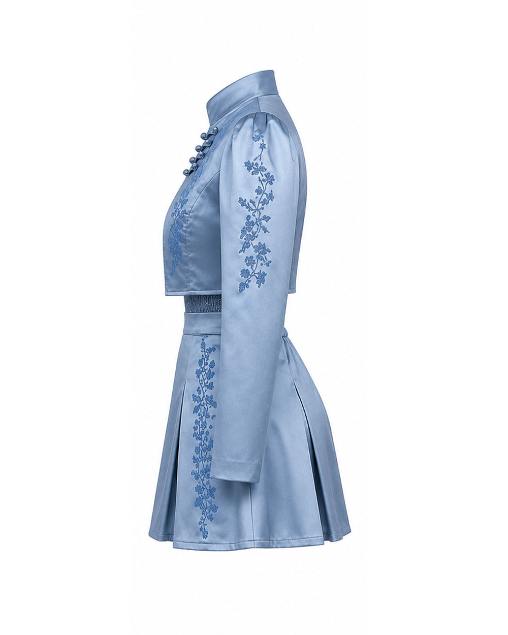 Princess Chloe Dress Royal Blue Satin 4-Piece Set Jacket Inner Top Pleated Skirt and Underskirt for Theme Party