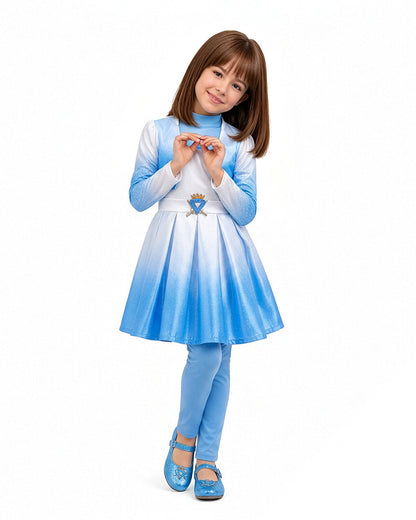 Kids Chloe Costume Movie 5 Blue Princess Jacket Dress and Leggings for Halloween Carnival