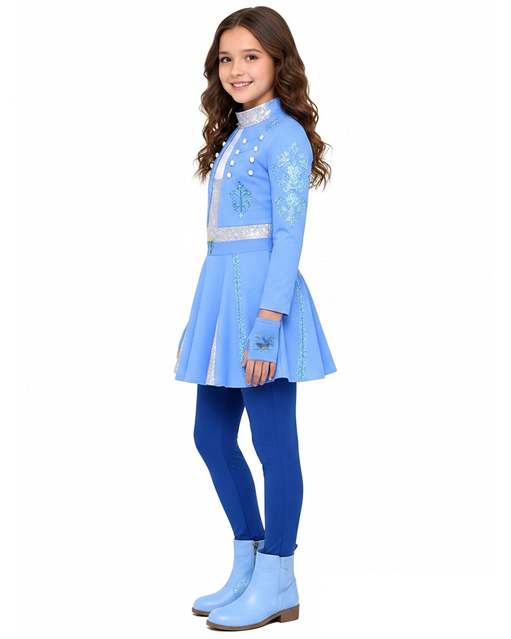 Girls Princess Chloe Costume Blue 2-in-1 Dress with Gloves and Wig for Cosplay Carnival 4-12Y
