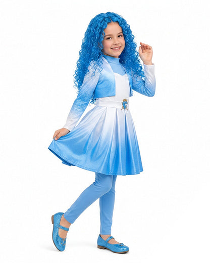Kids Chloe Costume Movie 5 Blue Princess Jacket Dress and Leggings for Halloween Carnival