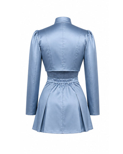 Princess Chloe Dress Royal Blue Satin 4-Piece Set Jacket Inner Top Pleated Skirt and Underskirt for Theme Party