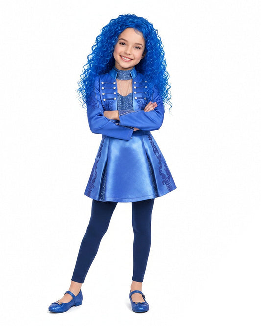 Girls Princess Chloe Costume Movie 5 Blue Jacket Dress and Leggings Suit for Dress Up Party