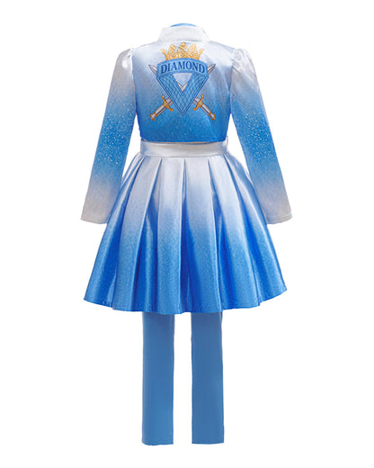 Kids Chloe Costume Movie 5 Blue Princess Jacket Dress and Leggings for Halloween Carnival