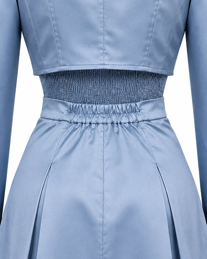 Princess Chloe Dress Royal Blue Satin 4-Piece Set Jacket Inner Top Pleated Skirt and Underskirt for Theme Party