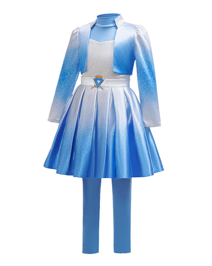 Kids Chloe Costume Movie 5 Blue Princess Jacket Dress and Leggings for Halloween Carnival