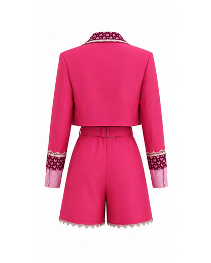 Pink Princess Costume Movie 5 Cropped Blazer Shorts Shirt and Accessories 6pcs Suit for Kids Adults Cosplay Events