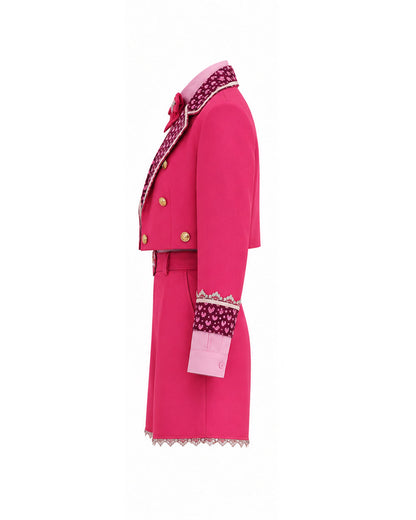 Pink Princess Costume Movie 5 Cropped Blazer Shorts Shirt and Accessories 6pcs Suit for Kids Adults Cosplay Events