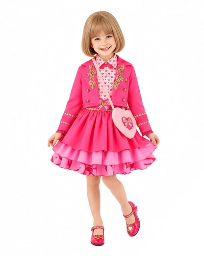 Girls Pink Princess Costume Movie 5 Jacket Shirt Skirt and Bag 4pcs Full Set for Cosplay Events