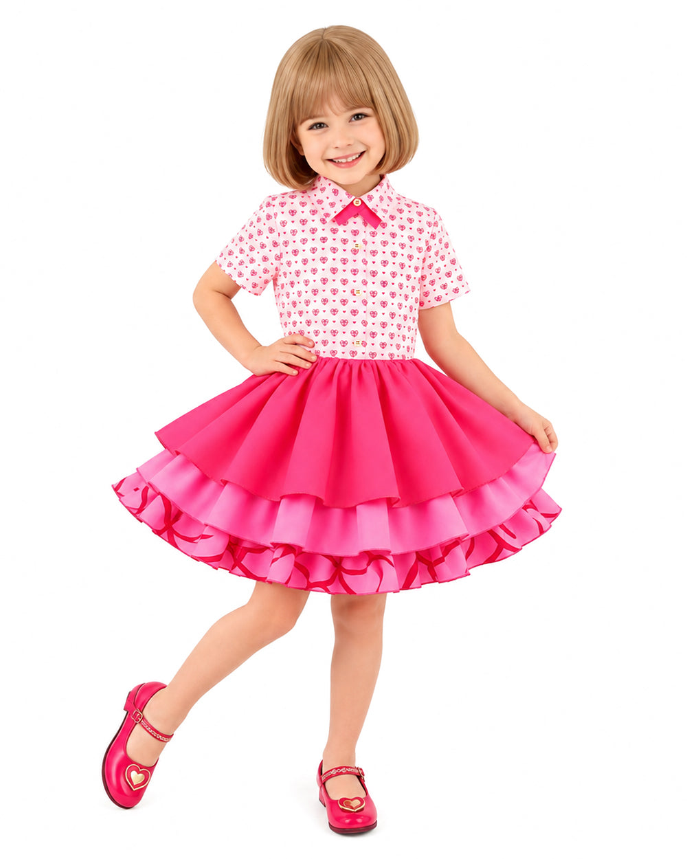 Girls Pink Princess Costume Movie 5 Jacket Shirt Skirt and Bag 4pcs Full Set for Cosplay Events