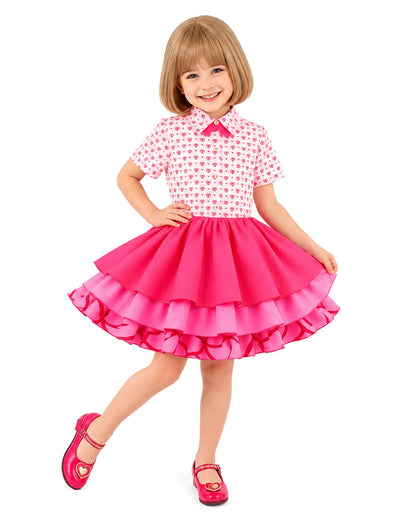 Girls Pink Princess Costume Movie 5 Jacket Shirt Skirt and Bag 4pcs Full Set for Cosplay Events