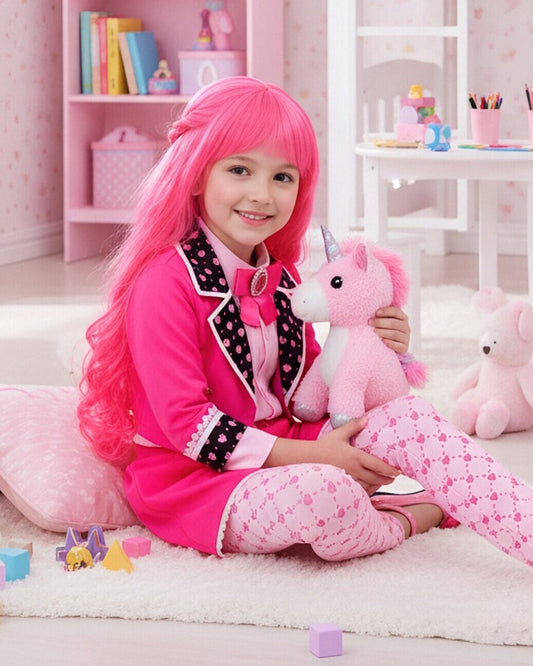 Girls Princess Bridget Costume Movie 5 Pink Outfit with Wig for Halloween Cosplay Party