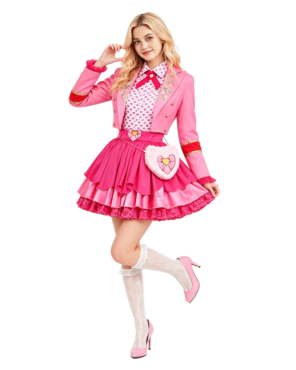 Pink Princess Dress Movie 5 Blazer Shirt Skirt Outfits Set with Bag for Girls Women Cosplay