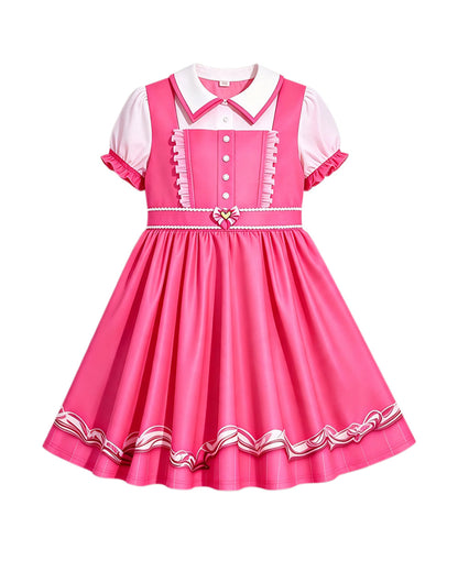 Pink Princess Dress Movie 5 Short Sleeve Dress and Wig for Themed Cosplay Party
