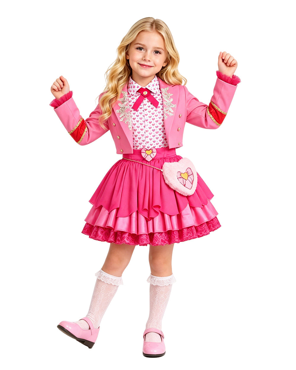 Pink Princess Dress Movie 5 Blazer Shirt Skirt Outfits Set with Bag for Girls Women Cosplay
