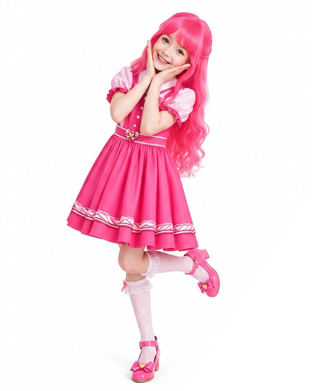 Pink Princess Dress Movie 5 Short Sleeve Dress and Wig for Themed Cosplay Party