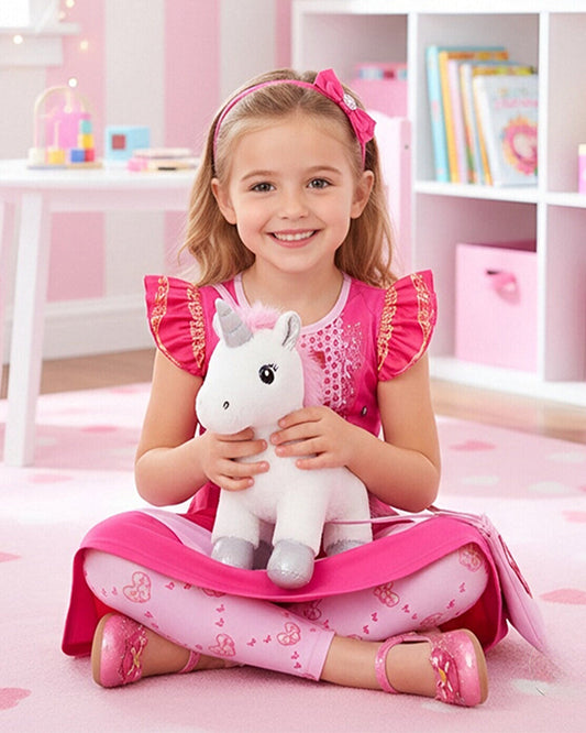 Girls Princess Pink Costume Heart Printed Dress Bag Leggings 3pcs Full Set for Halloween Party 4-12Y