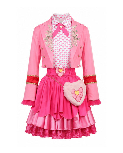 Pink Princess Dress Movie 5 Blazer Shirt Skirt Outfits Set with Bag for Girls Women Cosplay