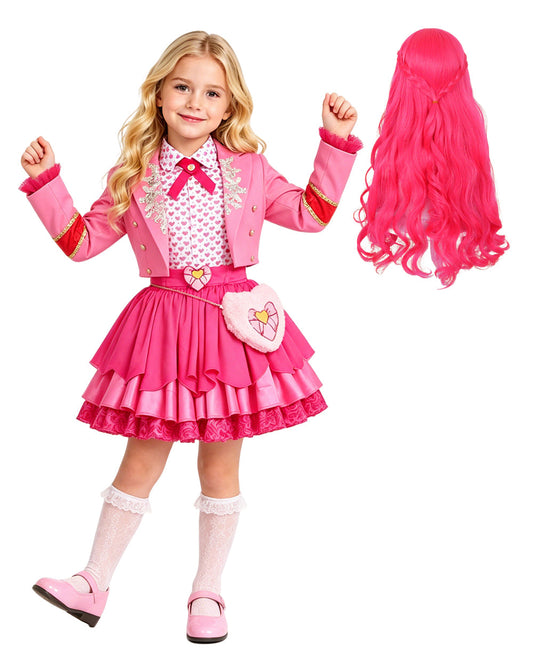 Pink Princess Dress Movie 5 Blazer Shirt Skirt Outfits Set with Bag for Girls Women Cosplay