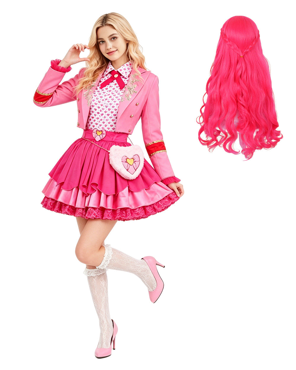Pink Princess Dress Movie 5 Blazer Shirt Skirt Outfits Set with Bag for Girls Women Cosplay