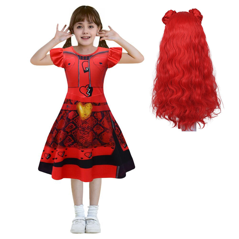 Filles La montée de la robe rouge princesse Costume rouge et perruque pour le carnaval d'Halloween
