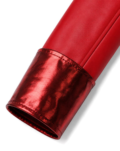 Girls Women Red Princess Costume PU Leather Jacket Skirt Pants and Accessories 6pcs Suit for Halloween Carnival