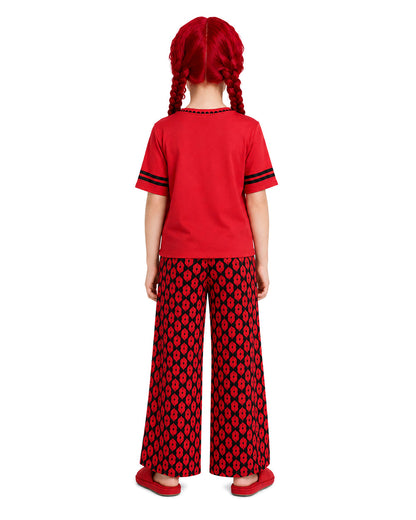 Princess Red Outfit Heart Printed T-shirt and Flared Pants for Kids Adults Dress Up Party Loungewear