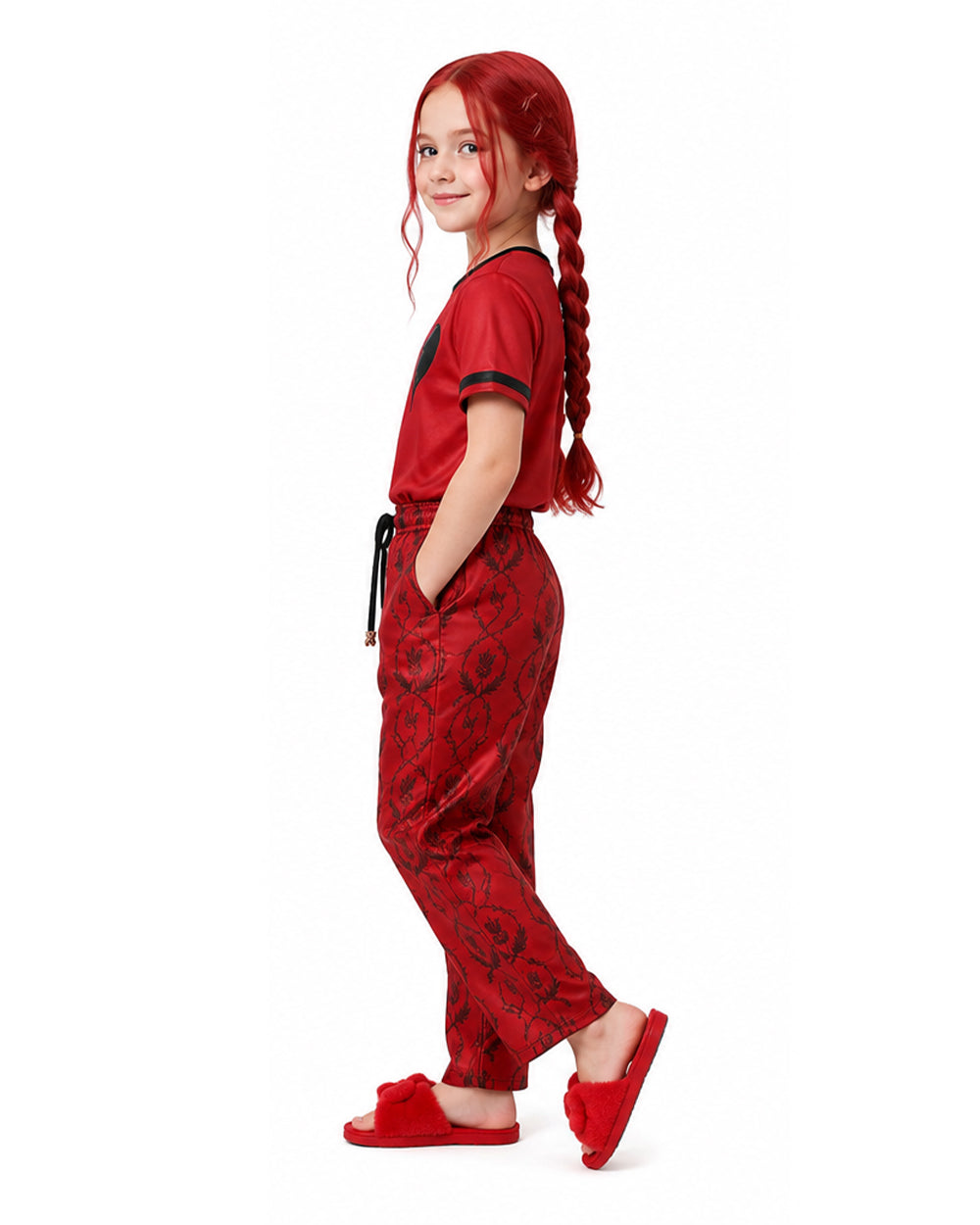 Red Princess Costume Loose Style Shirt and Pants 2pcs Suit for Kids Adults Cosplay Loungewear and Daily Wear