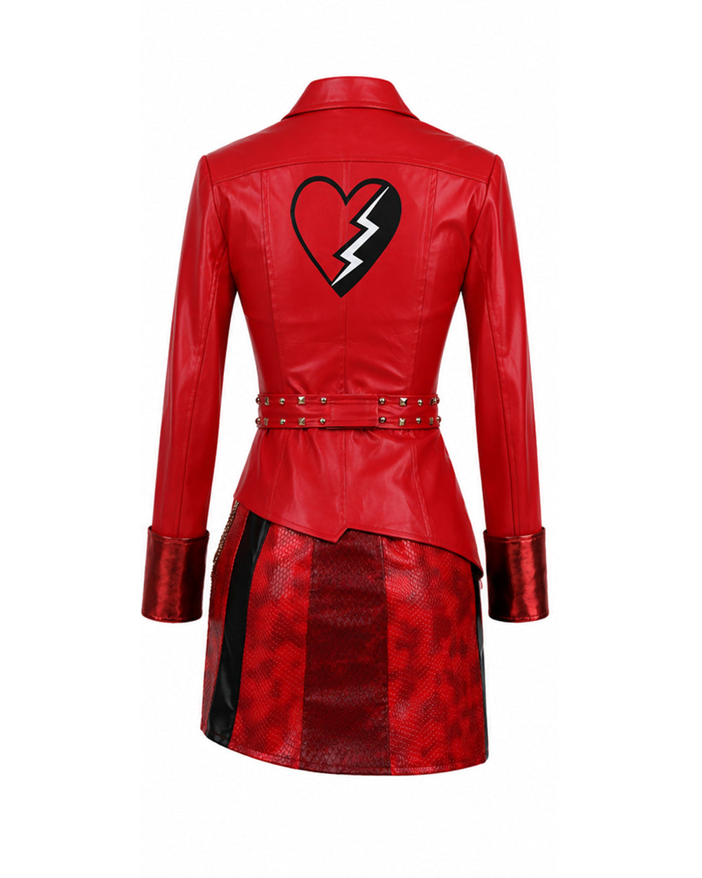 Girls Women Red Princess Costume PU Leather Jacket Skirt Pants and Accessories 6pcs Suit for Halloween Carnival