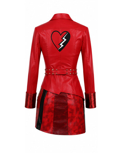 Girls Women Red Princess Costume PU Leather Jacket Skirt Pants and Accessories 6pcs Suit for Halloween Carnival