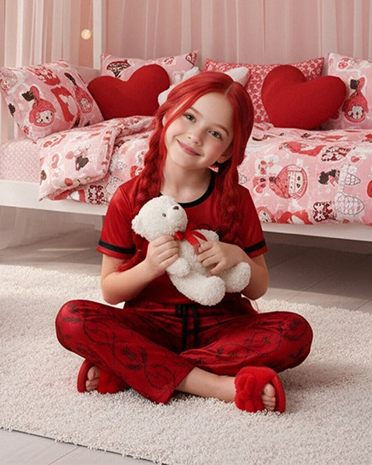 Red Princess Costume Loose Style Shirt and Pants 2pcs Suit for Kids Adults Cosplay Loungewear and Daily Wear