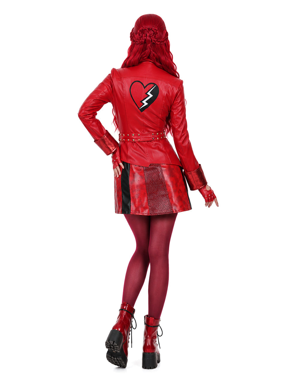 Girls Women Red Princess Costume PU Leather Jacket Skirt Pants and Accessories 6pcs Suit for Halloween Carnival