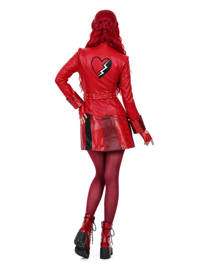 Girls Women Red Princess Costume PU Leather Jacket Skirt Pants and Accessories 6pcs Suit for Halloween Carnival