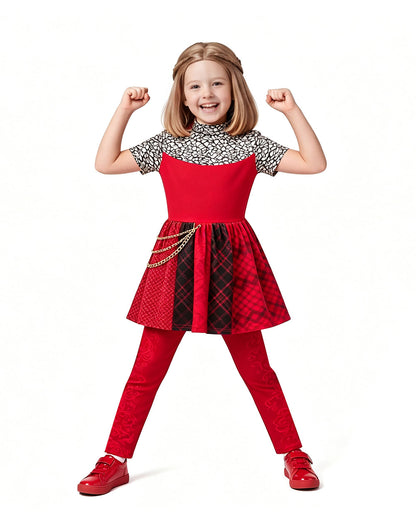 Girls Red Princess Outfit Gothic Jacket Pants and Skirt Full Set for Halloween Role Play