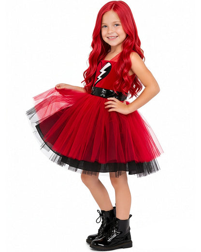 Toddler Girls Red Princess Costume Red Wonderland Tutu Dress and Wig for Halloween Party