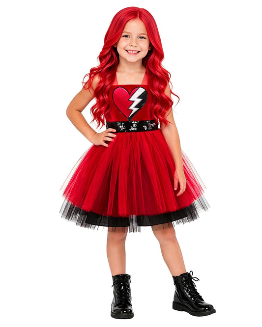 Toddler Girls Red Princess Costume Red Wonderland Tutu Dress and Wig for Halloween Party