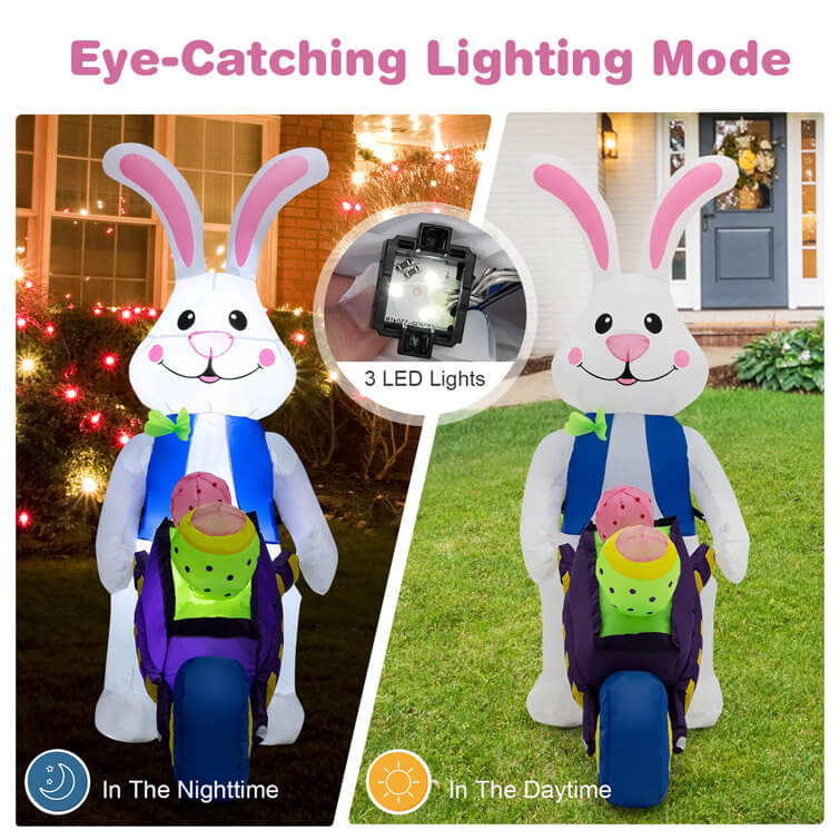 Decoración de conejo inflable de 6 pies de alto con luz, para exteriores, con canasta, para jardín o césped
