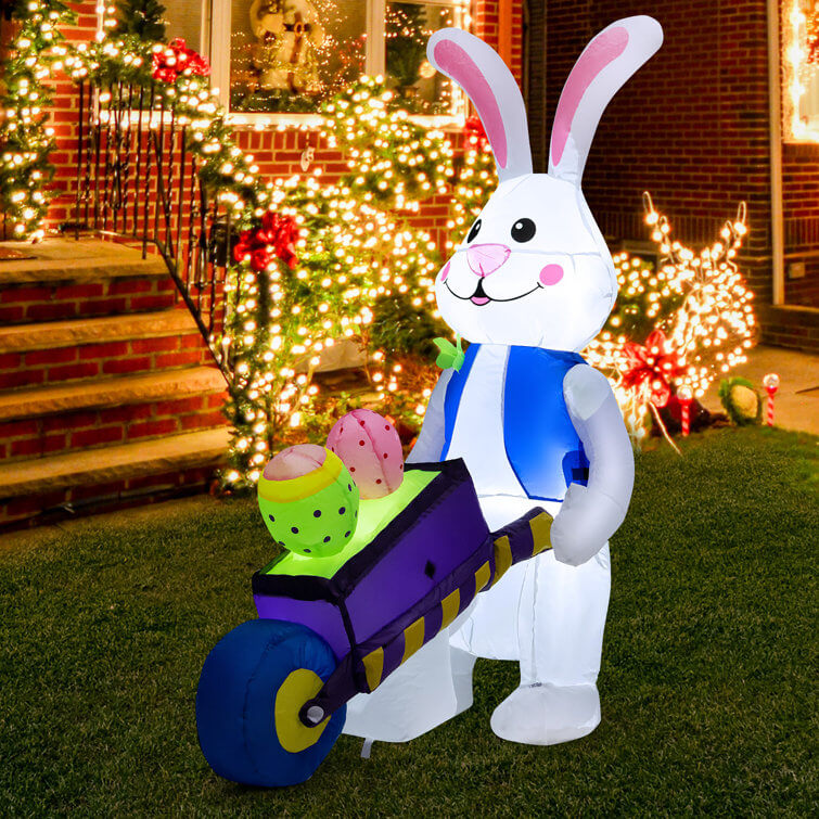 Decoración de conejo inflable de 6 pies de alto con luz, para exteriores, con canasta, para jardín o césped