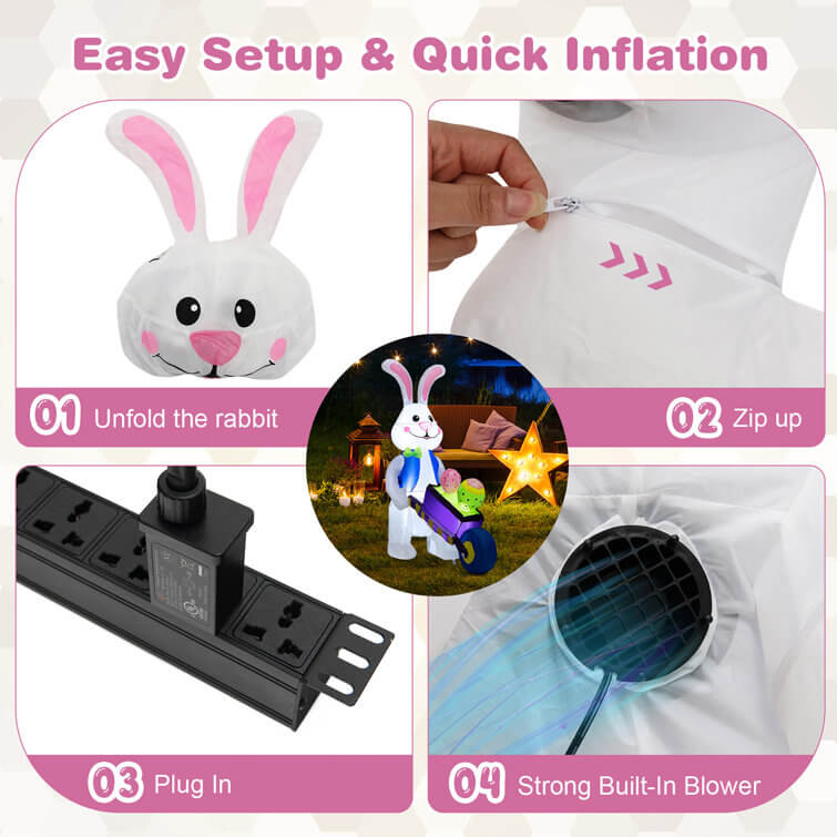 Decoración de conejo inflable de 6 pies de alto con luz, para exteriores, con canasta, para jardín o césped