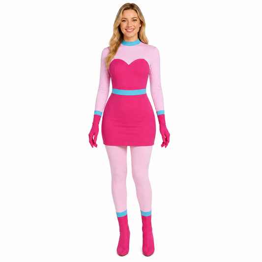 Womens Pink Spider Monster Costume 2-in-1 Layered Horror Game Villain Dress for Game Player
