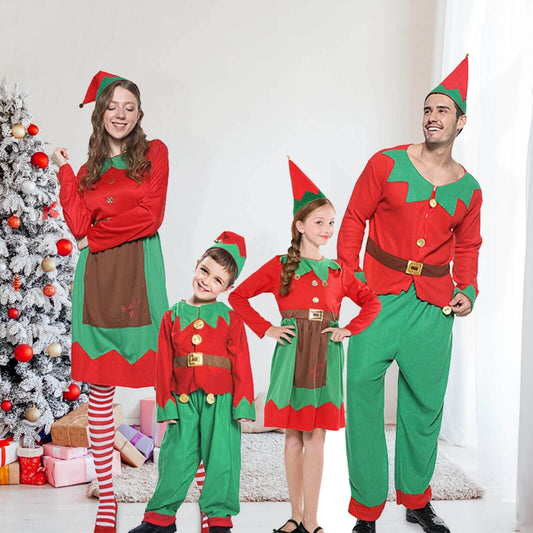 Family Matching Elf Costume Parent-Child Funny Christmas Outfit Santa's Helper Kids Adult Party Costume